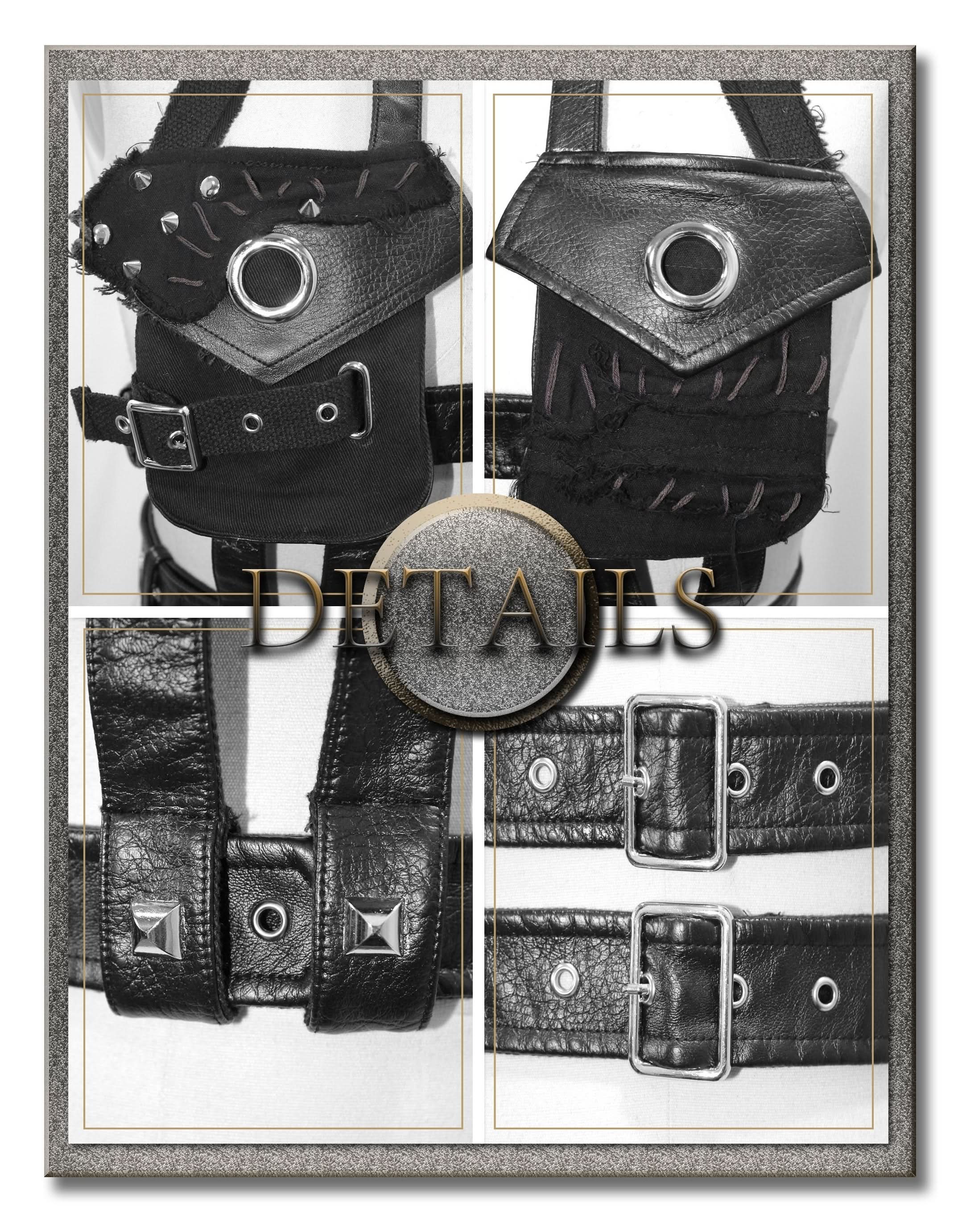 Raggedy Distressed Collar With 2 Pockets Punk Women Body Harness