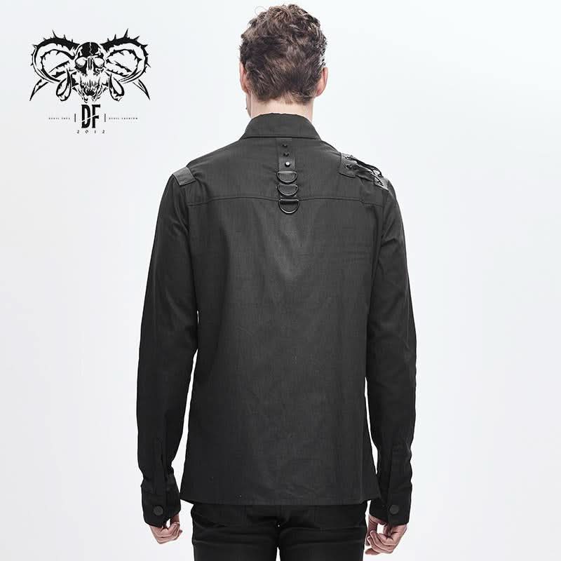 Cyberpunk Metallic Dark Long Sleeves Men Bamboo Shirt With Straps