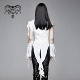 Summer Gothic White Women Ruffled Lace Sleeves Swallowtail High Collar Blouse