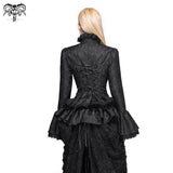 Women Short Front And Long Back Flared Sleeves Gothic Black Ruffled Lace Blouse