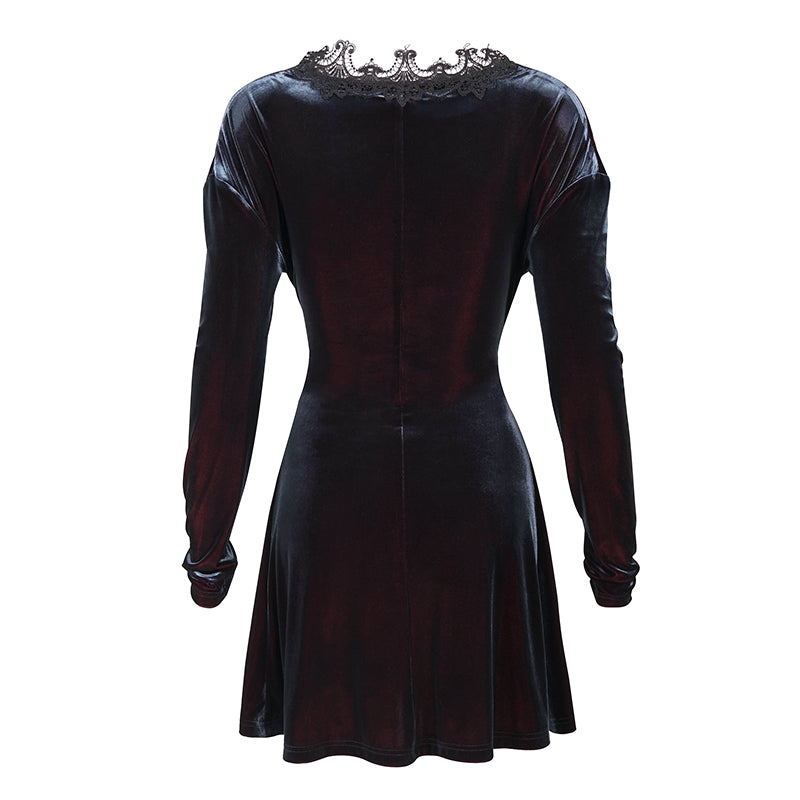 'Lauren' Velvet Gothic Lace Belted Dress