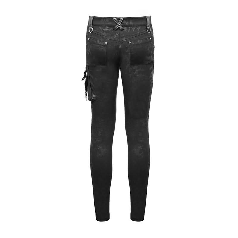 Patchwork Asymmetric Rivet Studded Punk Leather Men Trousers