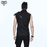 Daily Life Steampunk Black And Brown Sleeveless Men Shirts With One Shoulder Armor