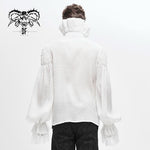 Gothic Lace Cuff High Collar Pleated Chiffon White Men Shirts With Flounces Necktie