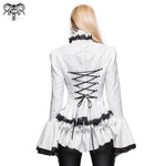 Paisley Jacquard Flared Sleeves Gothic White Ruffled Lace Up Women Blouse