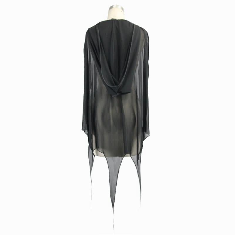 Ca008 Black Women Punk Hooded Mesh Bat Shawl