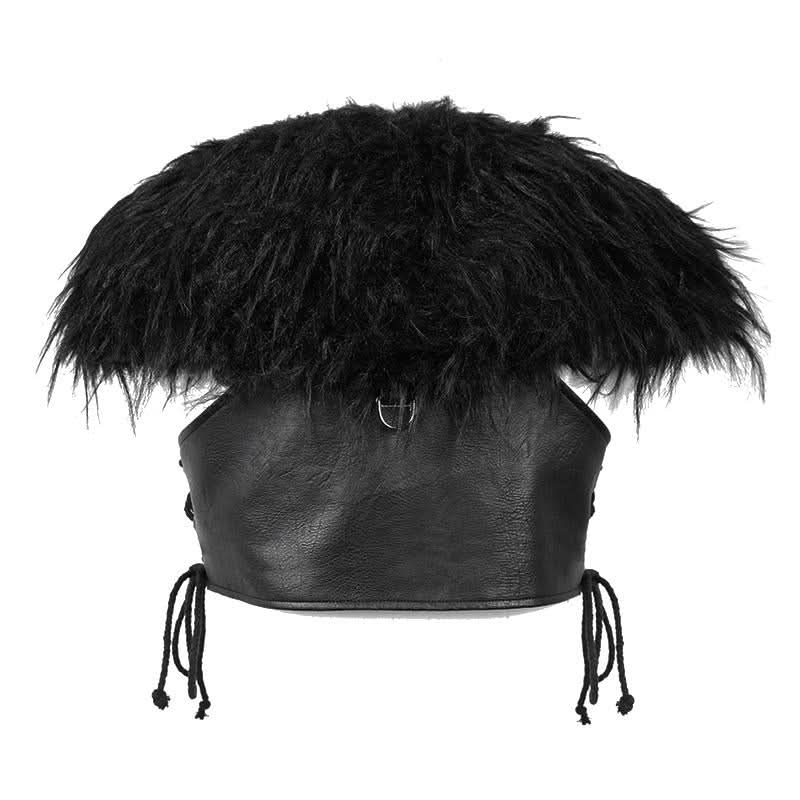 Hallowmas Darkness Punk Men Fur Shawl Short Leather Vests With Loops