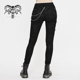 Spring Punk Streetwear Printed Stretch Fitted Women Black Pants With Zippper
