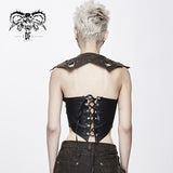 Wasteland Steampunk Lace Up Raglan Sleeve Sexy Women Small Vest With Rivets