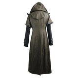 Double Sleeves Steampunk Brown Leather Hooded Men Long Coat