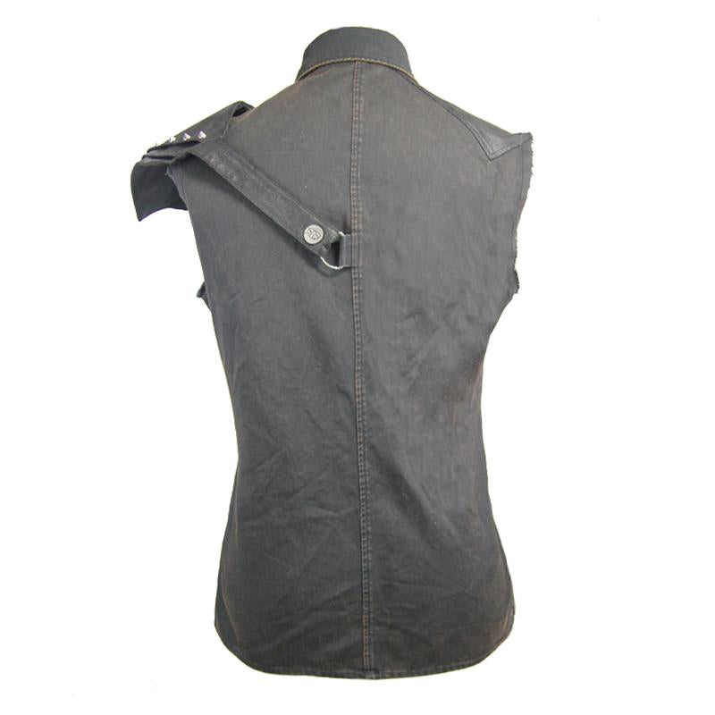 Daily Life Punk Rock Men Black Sleeveless Shirts With One Shoulder Armor