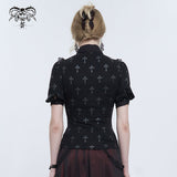 'Falling' Gothic Crucifix Patterned Printed Top (Black)