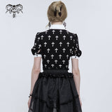 'Falling' Gothic Crucifix Patterned Printed Top (White)