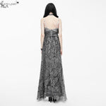 Punk Wedding Branch Embroidery Smoky Pattern Sexy Women Silk Chiffon Halter Dress