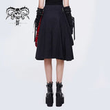 Daily Life Young Girls Fake 2 Pieces Black And Red Scottish Plaid Overskirt With Adjust Loops