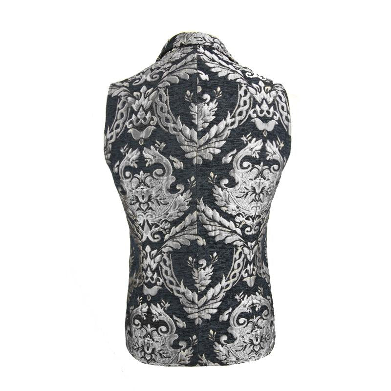 Gothic High Quality Western Fashion Black And Silver Palace Floral Men Short Waistcoats