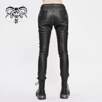 Punk Biker Block Shaped Patchwork Hand Rubbed Gray Women Leather Pants