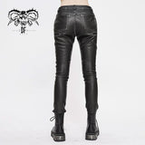Punk Biker Block Shaped Patchwork Hand Rubbed Gray Women Leather Pants