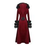Daily Life Winter Sexy Women Red Gothic Party Woolen Hooded Long Coat With Fur