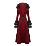 Daily Life Winter Sexy Women Red Gothic Party Woolen Hooded Long Coat With Fur