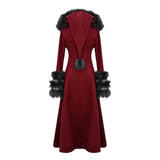Daily Life Winter Sexy Women Red Gothic Party Woolen Hooded Long Coat With Fur