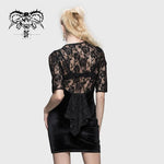 Daily Lace Raglan Sleeves Rose Mesh Flocking Sexy Women Deep V Velvet Dress With Lotus Leaf