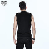 Daily Military Uniform Big Chinese Frog Button Cotton Knitted Sleeveless Men Shirts