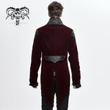 Vintage Hook Clasp Men Wine Gothic Embroidered Fake Two Pieces Dress Jacket