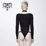 Lace Up Long Sleeves Sexy Women Punk Knitted Cotton Jumpsuit With Collar