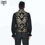 Gothic Fancy Costume Western Style Black And Gold Palace Big Flower Men Short Vest