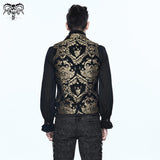 Gothic Fancy Costume Western Style Black And Gold Palace Big Flower Men Short Vest