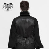 Gothic Wedding Bridegroom Napoleon Collar Pleated Asymmetrical Men Black Waistcoats