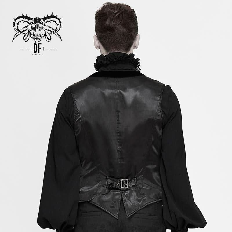 Gothic Wedding Bridegroom Napoleon Collar Pleated Asymmetrical Men Black Waistcoats