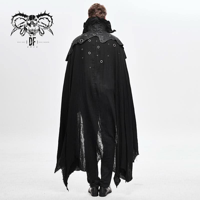 Gothic Noble Count Darkness High Neck Cotton And Linen Tattered Cloak