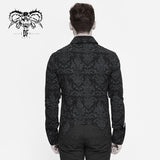 Fold Over Cuff Gothic Palace Pattern Printed Men Basic Style Black Men Stretch Shirts