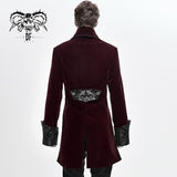 Wine Court Jacquard Retro Gothic Men Velvet Dress Coat With Slit