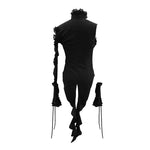 Summer Gothic Black Women Twining Ruffled Lace Sleeves Swallowtail Chiffon Blouse