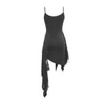 Daily Asymmetrical Punk Black Gray Torn Broken Holes Knitted Women Slip Dress