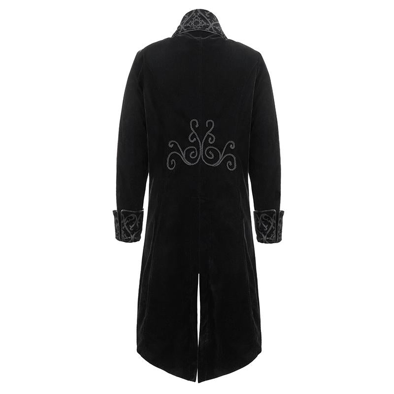 Men Black Gothic Hand Embroidered Fake Two Pieces Velvet Coats