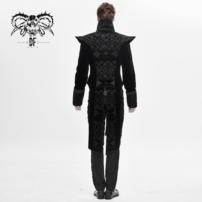 Gothic Palace Chinese Frog Floral Men Velvet Coat With Slit