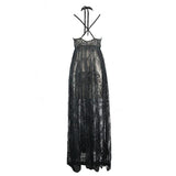 Mysterious Night Transparent Lace High Waist Sexy Lingerie Women Halter Long Dress