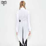 Everyday Asymmetric White Punk Women Cotton Long Blouse With Dovetail