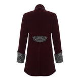 Wine Court Jacquard Retro Gothic Men Velvet Dress Coat With Slit
