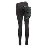 Steampunk Color Matching Distressed Sexy Women Skinny Pants With Leg Bag