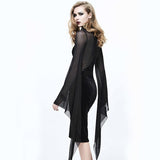 Gothic Cross Shape Stand Collar Flared Sleeves Sexy Ladies Stretchy Middle Length Velvet Dress