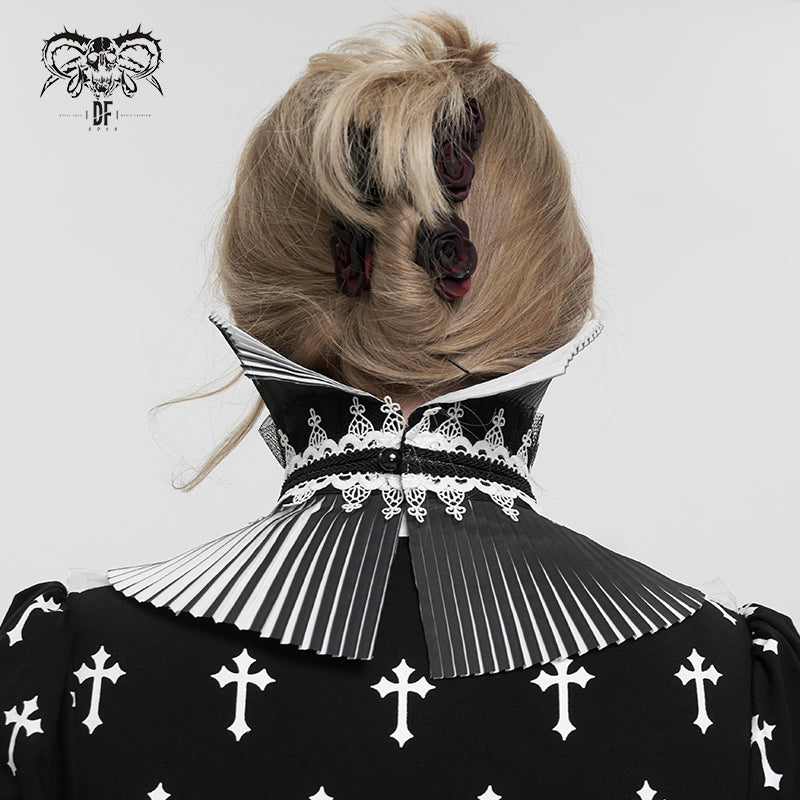 'Lead Powder' Gothic Pleated and Striped High Collar