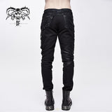 Men Heavy Metal Patchwork Hand Painted Distressed Trousers With Pockets