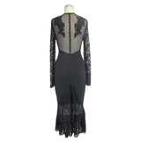 Full Dress Sheer Lace Long Sleeves Elegant Women Medium Length Fishtail Dress