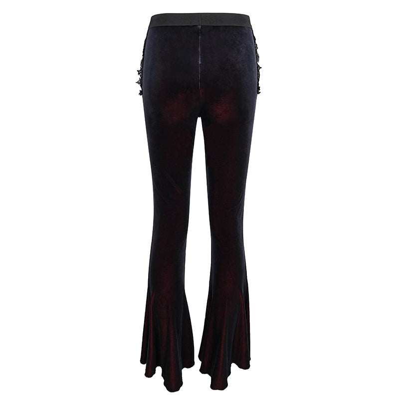 'Negative Nancy' Gothic Velvet Flared Pants With Lace
