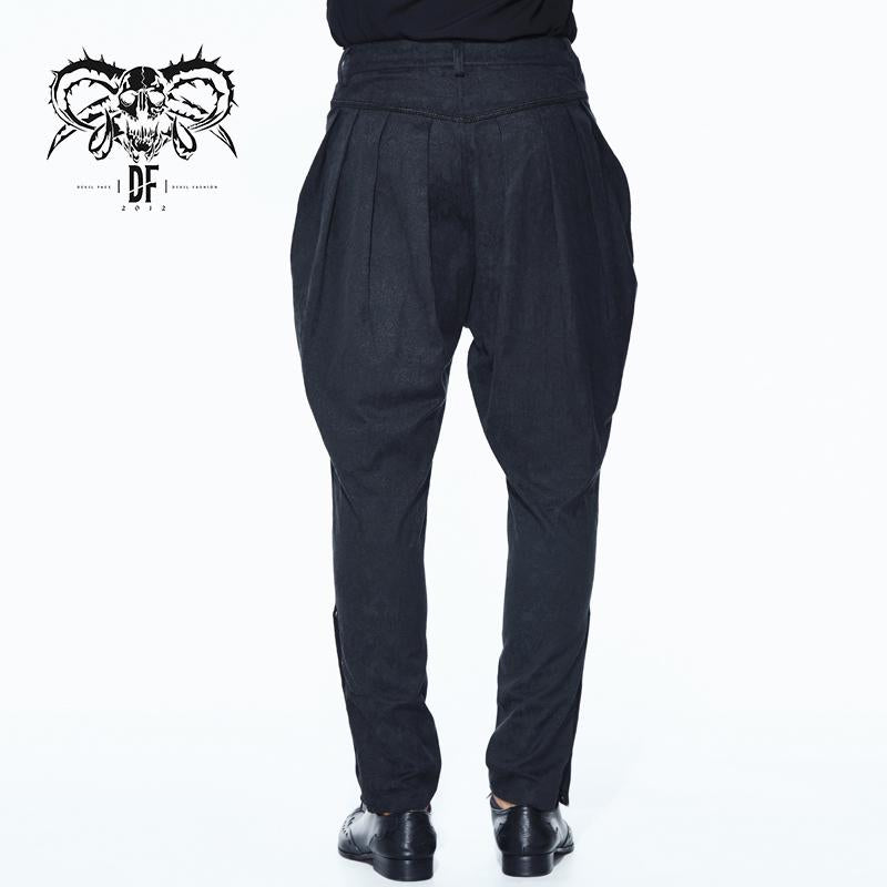 European Stylish Gothic Jacquard Oversize Black Breeches Men Trousers